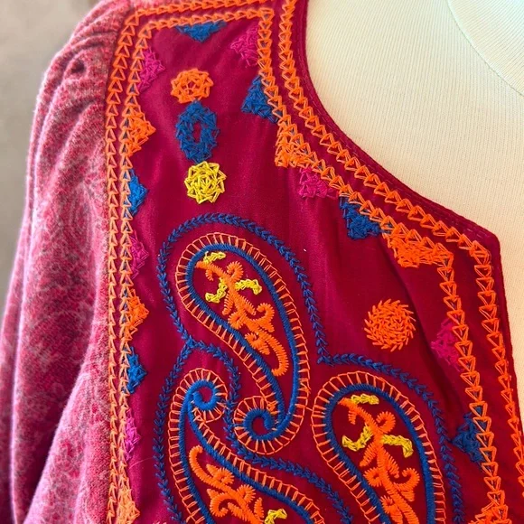 🆕NWOT🌻BOHO PAISLEY DRESS🍁Notch Neck❤️Brick Red Base Size Large - Picture 6 of 11